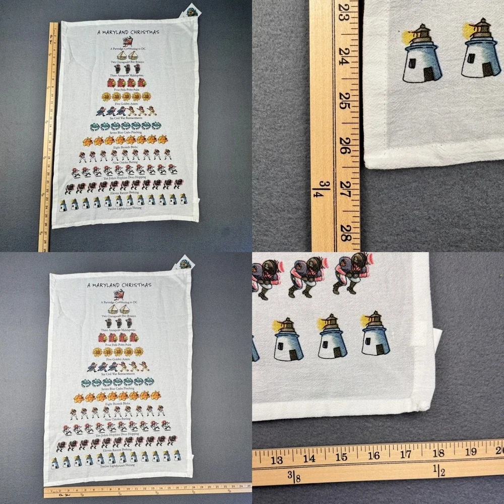 Funny 12 Days Christmas Maryland David Price Tea Towel White Colorful Images